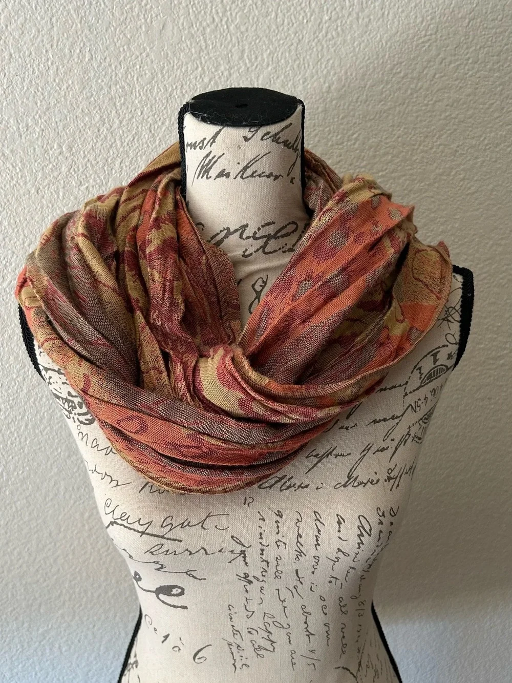 Lightweight Autumnal wrap Scarf - Multicolor Rust & Gold
